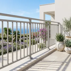 Rampe de balcon minimaliste à fixation au sol, en tube résistant à la rouille, pour usage extérieur - Product Image 3
