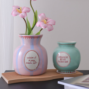 French Pastel Ceramic <strong>Vase</strong> Cute Hand-Painted Flower Jar <strong>for</strong> Home Decoration and Gifts - Product Image 1