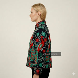 Ropa de Mujer Hecha a Mano, Estilo Boho, Bordada, de Terciopelo Azul y Algodón, Secado Rápido, Transpirable, Ecológica, de Lujo, con Diseño Floral - Product Image 5