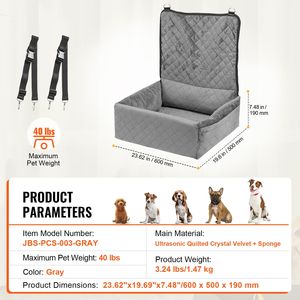 Seggiolino Auto per Cani con Tasca Portaoggetti, Clip di Sicurezza, Guinzaglio, Imbottitura in Spugna e Cotone PP, Letto da Viaggio per Animali Domestici - Product Image 4