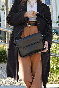 Black Leather Crossbody Shoulder Bag Flap Purse <b>Adjustable</b> <b>Strap</b> for Daily Travel - Product Image 4