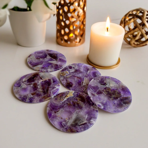 Posavasos de Piedra de Amatista Natural para Decoración de Mesa, Posavasos de Piedra Absorbente Hechos a Mano de Alta Calidad con Soporte - Product Image 3