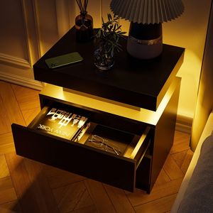 Modern <b>White</b> LED Nightstand with 2 Drawers <b>Bedside</b> Table Cabinet Lights for Bedroom - Product Image 5