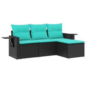 Ensemble de canapés de jardin en rotin PE noir et bleu, en acier thermolaqué et polyester - Product Image 2