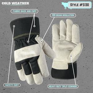 Guantes de trabajo de cuero negro resistente para hombre con puño de seguridad Construcción de invierno Forrado de algodón protector Tamaño XL - Product Image 2