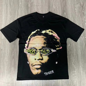 เสื้อยืดแขนสั้นสีดำสำหรับผู้ชาย สไตล์พังก์ คอกลม ทรงปกติ ผ้าเจอร์ซีย์คอตตอน 100% ระบายอากาศได้ดี สตรีทแวร์ ดีไซน์สั่งทำได้ - Product Image 2