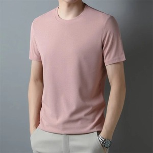 T-shirt à manches courtes pour homme, orange, coupe ajustée, tricoté, col rond, style décontracté, longueur normale - Product Image 3