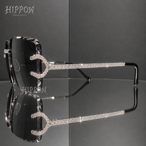 Mens Stainless Steel Moissanite Iced Rimless Square <b>Sunglasses</b> Luxury Fashion Statement Eyewear Designer Streetwear Accessory - Product Image 5