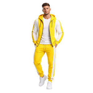 Conjunto Deportivo Amarillo y Blanco de Alta Calidad para Hombre, Sudadera con Cremallera y Pantalones para Correr, Ropa Deportiva Informal, Ropa de Calle, Conjuntos para Gimnasio - Product Image 1