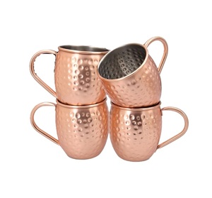 Copper Hammered <b>Mugs</b> <b>Set</b> Of 4 Round Vintage Style Hand Made Metal Drinkware For Party Home Use Barware Party Drink Serving <b>Mug</b> - Product Image 1