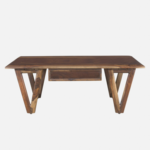 Table basse de salon unique en bois d'acacia massif, finition teck, forme carrée, avec pieds pliants durables et tiroir de rangement. - Product Image 3