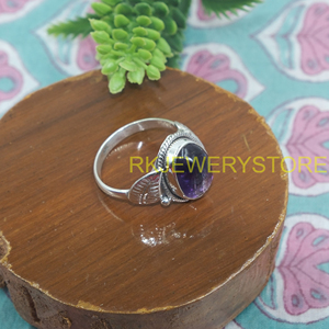 Natural Amethyst Gemstone <b>Ring</b> 925 Sterling Silver Handmade Vintage Leaf Design Boho <b>Statement</b> Jewelry Gift for Women Her Men - Product Image 4