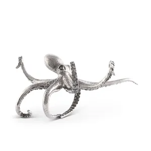 Sculpture de pieuvre plaquée argent en alliage de zinc, décoration artistique, thème animal, forme irrégulière, décoration d'intérieur - Product Image 3