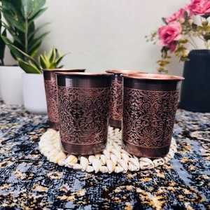 Hand Crafted Pure <b>Copper</b> Water <b>Cup</b>, Etched Luxury <b>Copper</b> Mug, <b>Copper</b> glass, Handmade <b>Copper</b> <b>Cup</b>, Ayurveda Benefits <b>Copper</b> Glass - Product Image 1