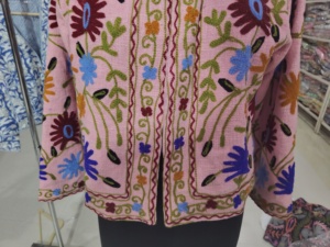 Women's Pink Floral Embroidered Blouson Jacket Mandarin Collar Full Sleeve Hand Embroidery Autumn Style <b>gift</b> for her - Product Image 5