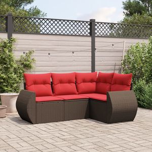 Divano da giardino in Poly Rattan marrone 4 pezzi con cuscini eleganti mobili da esterno - Product Image 1