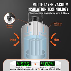 Contenitore per Azoto Liquido in Lega di Alluminio da 3 L, Serbatoio LN2 con 6 Contenitori, Attrezzatura di Refrigerazione da Laboratorio con Borsa e Cinghie per il Trasporto - Product Image 2