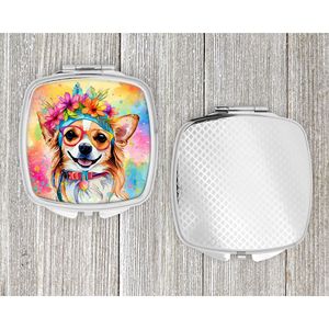 Espejo de maquillaje de viaje de mano plegable compacto Chihuahua Hippie Dawg diseño decorativo regalo para mujeres y niñas - Product Image 4