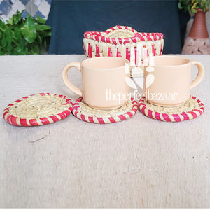 Posavasos Redondo de Hierba Moonj Roja, Diseño Clásico Ecológico, No Tóxico, Duradero, Theperfectbazaar - Product Image 5