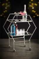 Chariot de bar Art Déco moderne en chrome à 2 niveaux avec plateau en verre fumé, chariot de service de luxe en métal argenté sur roulettes pour la maison et le bureau