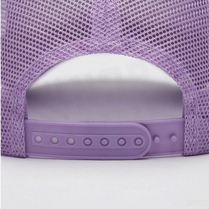 Lavender Trucker Cap With Embroidered Geometric Logo Adjustable <b>Flat</b> Brim Mesh Fabric Unisex Casual <b>Hat</b> Spring Summer Wear - Product Image 6