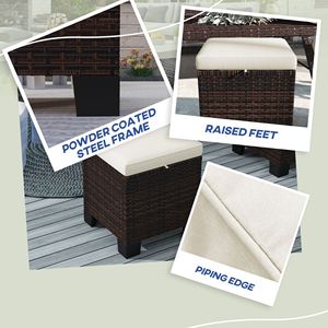 2 Piece Beige Outdoor Wicker Ottomans with Cushions Rattan Ottoman <b>Footrest</b> and Side Table for Patio Yard Poolside - Product Image 5