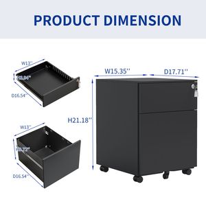 Armadietto Mobile a 2 Cassetti per Documenti Formato Legale/Letter/A4/F4, Completamente Assemblato con Serratura e Ruote per Uso Domestico - Product Image 3