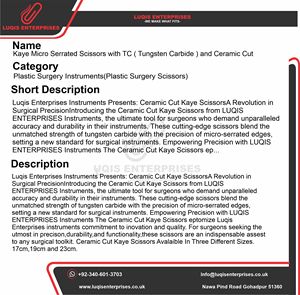กรรไกรเคลือบเซรามิกทังสเตนคาร์ไบด์ Kaye Micro Serrated สำหรับผ่าตัด ทำจากเหล็กกล้าไร้สนิม เครื่องมือตัดที่มีความแม่นยำสูง - Product Image 5