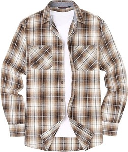 เสื้อเชิ้ตผ้าสักหลาดลายตารางสีน้ำตาลสำหรับผู้ชาย แขนยาว ผ้าฝ้าย สไตล์ลำลอง ติดกระดุม รับผลิตแบบ OEM แบรนด์ส่วนตัว สั่งซื้อจำนวนมาก ราคาโรงงาน - Product Image 3