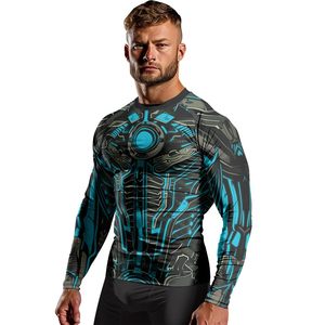 เสื้อแรชการ์ดสั่งทำพิเศษสำหรับทุกเพศ ผลิตแบบ OEM ด้วยเทคนิค Sublimation ป้องกันรังสียูวี UPF 50 สำหรับกีฬากลางแจ้ง ผลิตจากโพลีเอสเตอร์แบบรัดรูป ขายส่งจากโรงงาน รับผลิตแบบ OEM - Product Image 3