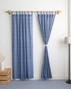 Cortinas Florales Azules de Algodón Estilo Rústico con Estampados de Flores Retro Americanos para Sala de Estar - Product Image 1