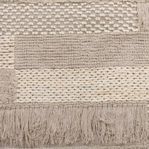 Handwoven Moroccan Wool <b>Rug</b> | Textured Patchwork Flat Weave Area Carpet with Fringe | <b>Boho</b> Handmade Floor <b>Rug</b> - Product Image 3