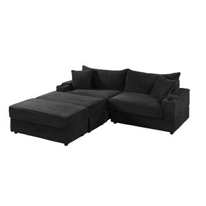 Divano Chaise Longue Profondo con 2 Cuscini Decorativi e Pouf per Soggiorno, Arredamento Confortevole - Product Image 6