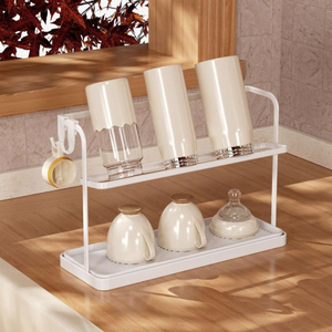 Égouttoir à bouteilles multifonction à 2 niveaux avec plateau de drainage pour comptoir de cuisine et rangement de tasses - Product Image 2