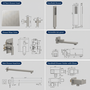Set Doccia per Vasca con Doppio Comando, Rubinetto Pieghevole NPT Maschio, Sistema Doccia a Pioggia e Doccetta, Finitura Nichel Spazzolato - Product Image 2