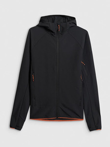 Veste coupe-vent à capuche noire pour homme, fermeture éclair, sportive, automne, extérieur, polyester, coupe régulière, couleur unie avec accents orange - Product Image 1