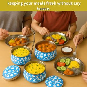 Sale From Indian Vendor Office Adult Usage Eco-Friendly Modern Stainless Steel Tiffin <b>Metal</b> 3-Layer Copper Plated Locking Clips - Product Image 3