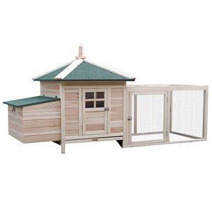 Mignon poulailler en bois de 77 pouces avec nichoir, maisonnette pour poules, plateau amovible, rampe et enclos extérieur, cage naturelle pour animaux - Product Image 1