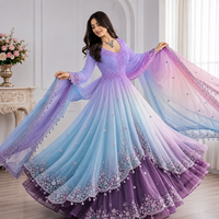 Robe Anarkali de luxe brodée, coupe ajustée, infroissable, pour femme, tenue de soirée, longueur ras du sol, style pakistanais, pour réception de mariage, élégante