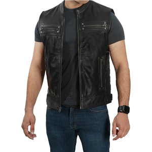 Wholesale <b>Men</b> <b>Leather</b> Vest Real Cowhide Biker Style Zipper <b>Waistcoat</b> Durable Outerwear For Windproof Casual Clothing - Product Image 6