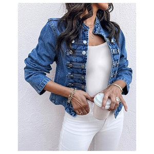 Chaqueta vaquera para mujer con botones, cuello alto, elegante, informal, de manga larga, ligera, para otoño, uso diario, a la moda - Product Image 2