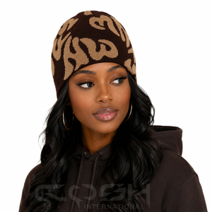 Gorro de acrílico Cosh International con estampado de leopardo y letras, estilo urbano, gorro de invierno, gorro de punto jacquard, logotipo personalizado - Product Image 4