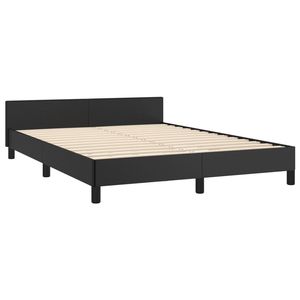 Base de Cama Tapizada en Cuero Sintético Negro con Cabecera de Madera Sintética - Categoría de Producto: Camas Tapizadas - Product Image 4
