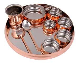 Premium Quality Classic Eco-Friendly Copper Thali Set Glass Cups Spoon Customized Water <b>Bottle</b> <b>Cleaning</b> <b>Brush</b> Home Outdoor - Product Image 2