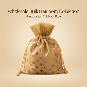 Wholesale Bulk Heirloom Collection Cream Gold Polyester Potli Bags Handcrafted Polka Dot Foil Prints Wedding Gifts Birthday - Product Image 5