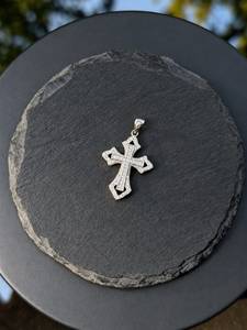 Colgante de Cruz de Plata de Ley 925 con Circonita Cúbica, Bañado en Rodio, Amuleto Cristiano, Estilo Hiphop, Collar Unisex para Fiesta - Product Image 3