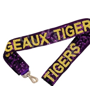 Sangles de sac à perles de rocaille à paillettes Geaux Tigers Accessoires de mode avec forme et design personnalisés Sangle de sac à main perlée - Product Image 1