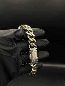 กำไลข้อมือแนวฮิปฮอป12มม. สำหรับบุรุษกำไลข้อมือ925เงินลายดาวสองโทนสีทองชุบโมอิสซาไนต์ - Product Image 4