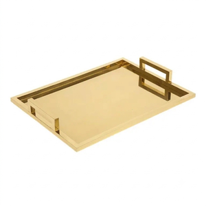 Luxury Polished Gold Brass <b>Mirror</b> Tray with Raised <b>Square</b> Handles Rectangular Decorative Metal Serving Platter - Product Image 1