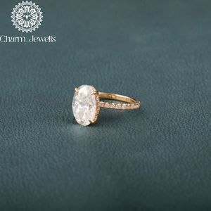 แหวนหมั้นผู้หญิง Charm_Jewells ทรงวงรีประดับโมอิสซาไนต์ ชุบทอง 18K แบบหนามเตย สไตล์คลาสสิก - Product Image 2